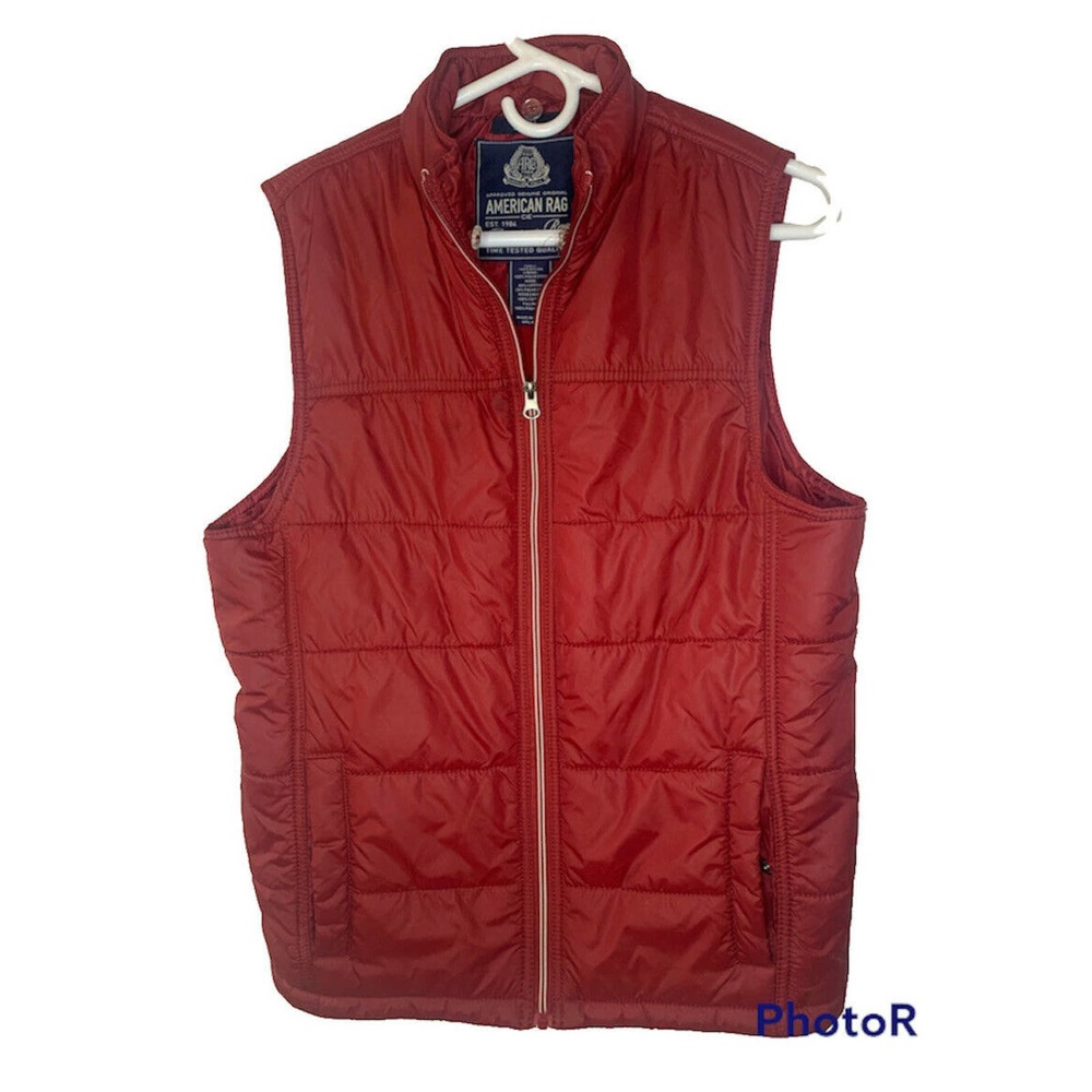 American Rag Mens Red Puffer Vest Jacket Size Small, See Measurements